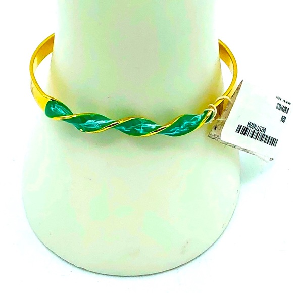 NEW Gold & GREEN ENAMEL GORGEOUS PIECE ENAMEL BANGLE - Picture 2 of 14